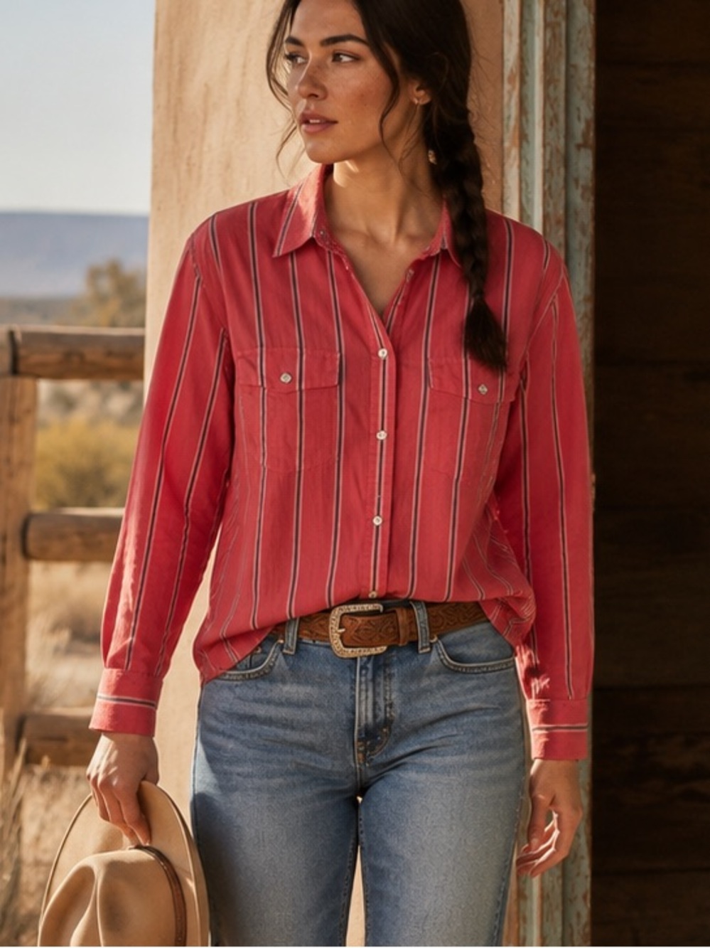 J.Crew Western Shirt in Barfield Striped Cotton Voile Size 8